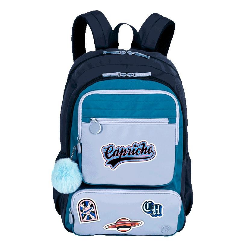 Mochila 2 Compartimentos Capricho Class Cosmic Patches - Azul