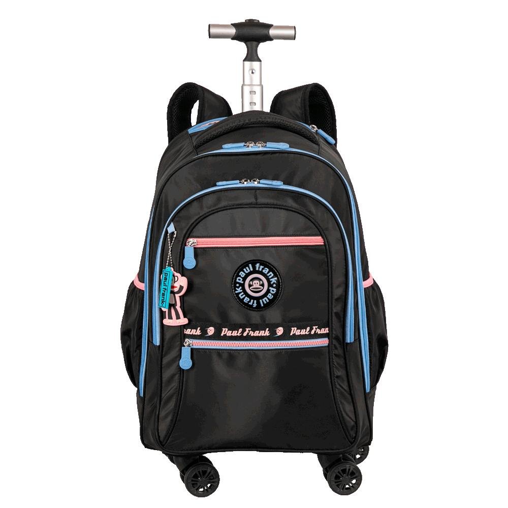 Mochila Carrinho 4 Rodas Duplas Paul Frank Fun - Preto e Rosa