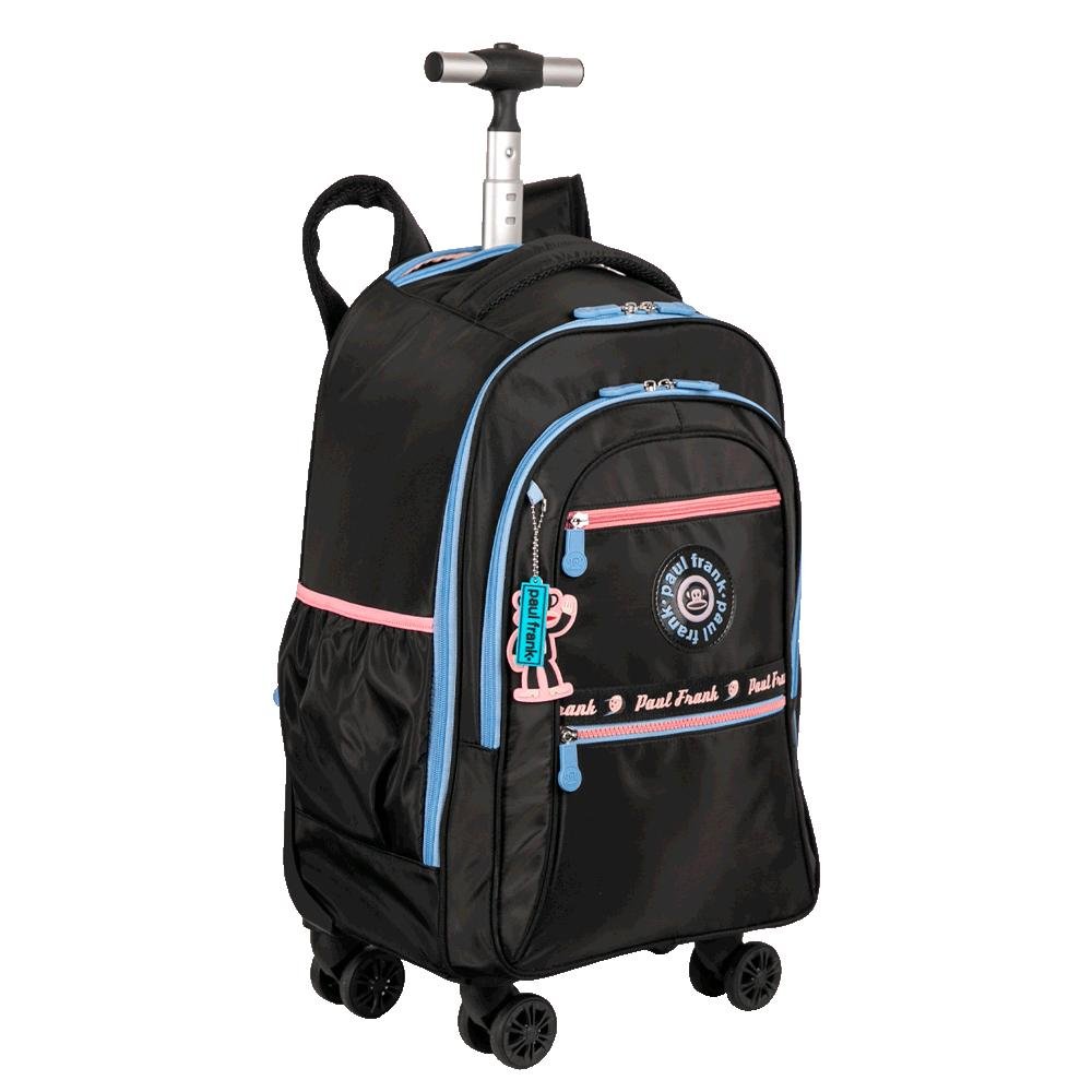 Mochila Carrinho 4 Rodas Duplas Paul Frank Fun - Preto e Rosa Preto 2