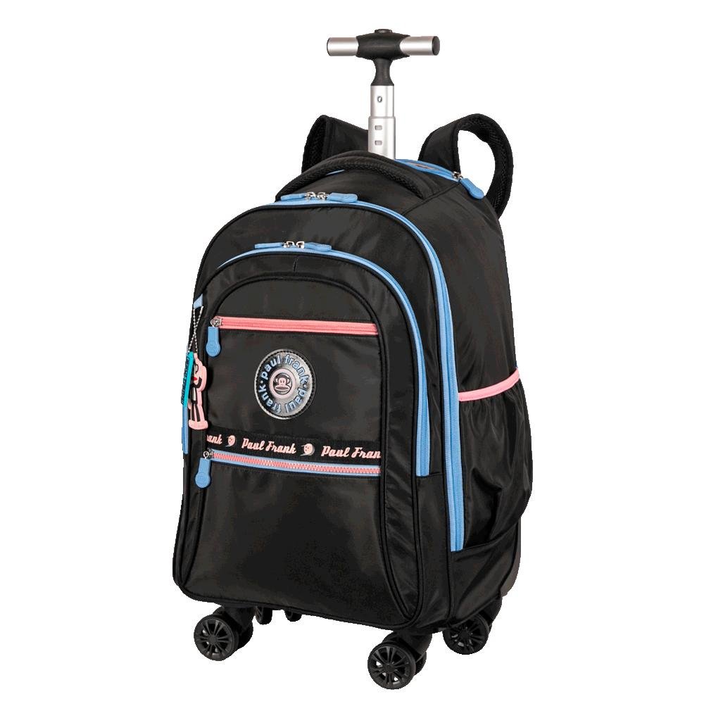 Mochila Carrinho 4 Rodas Duplas Paul Frank Fun - Preto e Rosa Preto 3