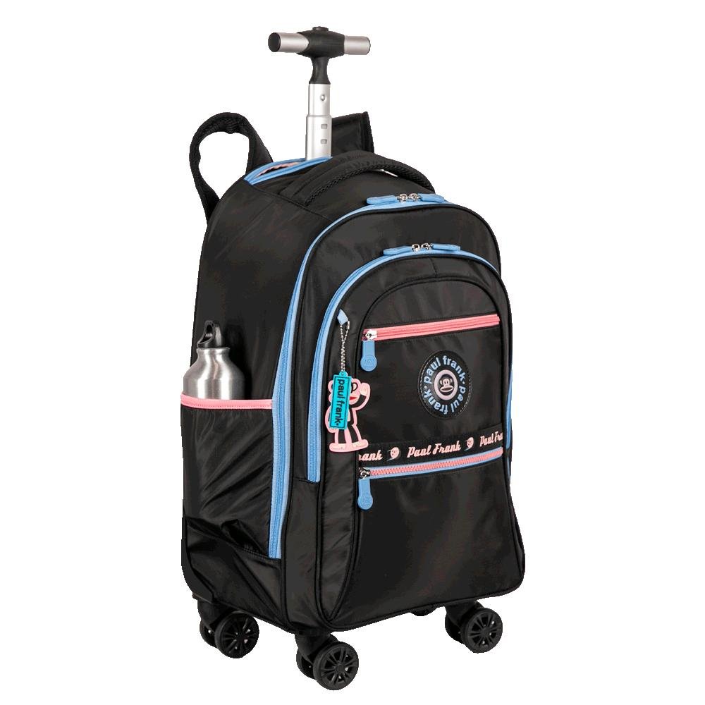 Mochila Carrinho 4 Rodas Duplas Paul Frank Fun - Preto e Rosa Preto 5