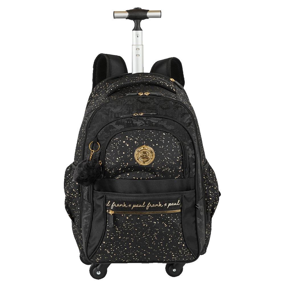 Mochila Carrinho 4 Rodas Paul Frank Styles - Black N Gold