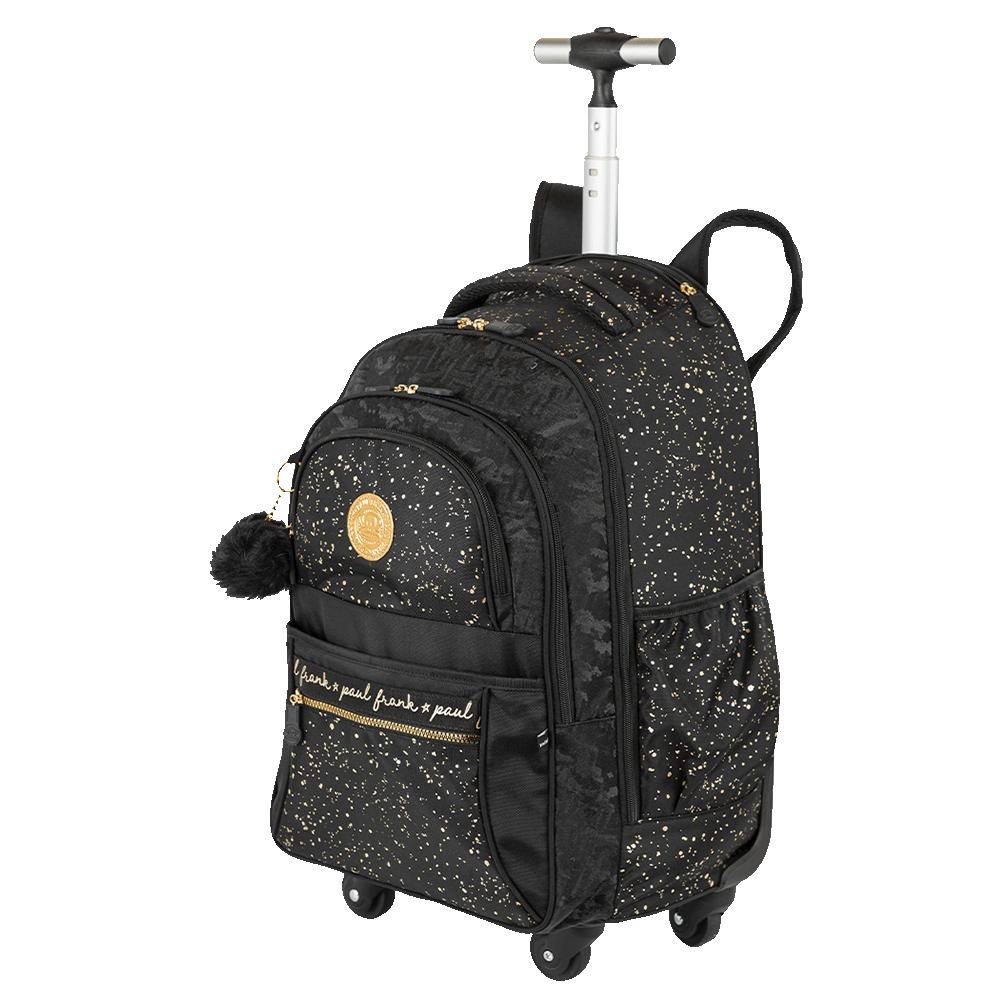 Mochila Carrinho 4 Rodas Paul Frank Styles - Black N Gold Preto 3