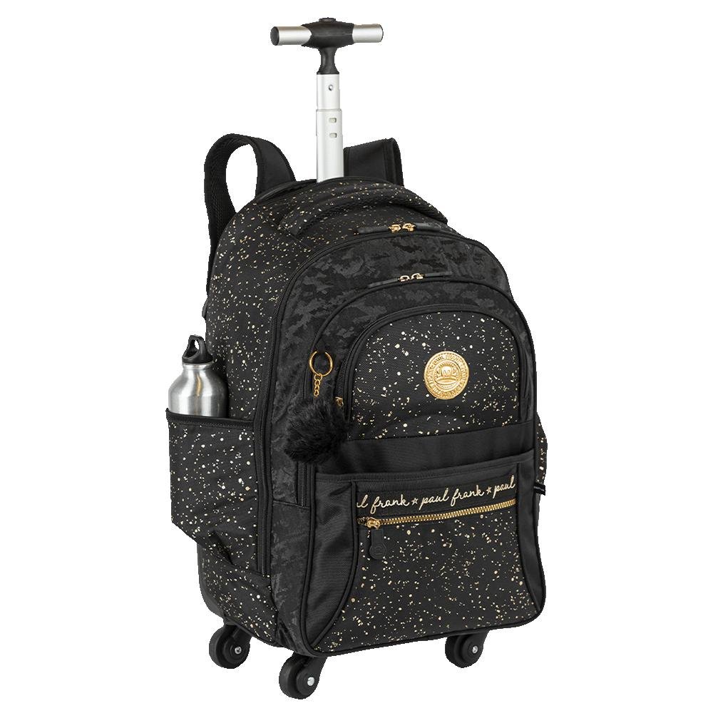 Mochila Carrinho 4 Rodas Paul Frank Styles - Black N Gold Preto 5
