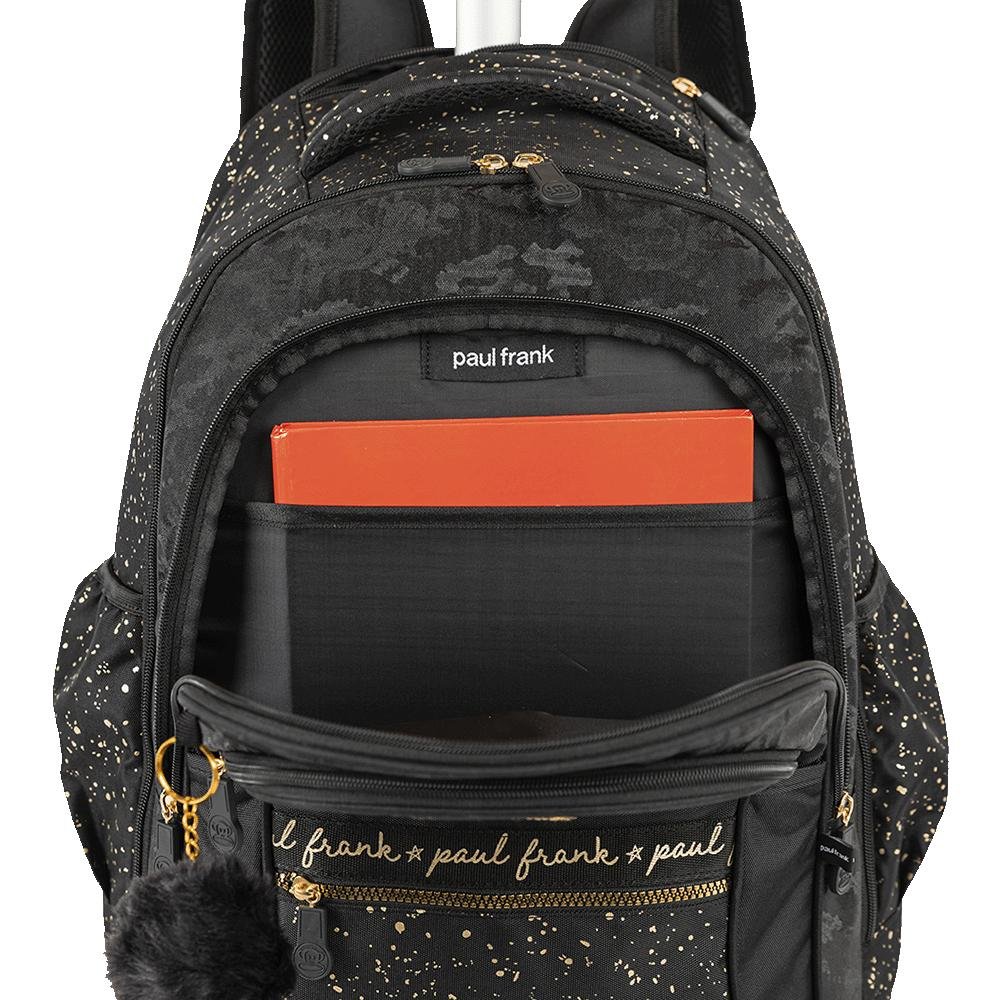 Mochila Carrinho 4 Rodas Paul Frank Styles - Black N Gold Preto 7