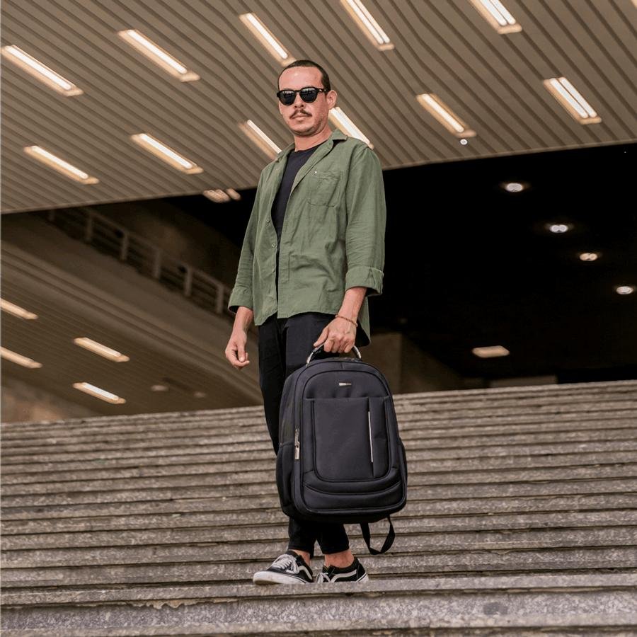 Mochila Grande 3 Compartimentos Com Cabo de Aço Notebook 17" Sestini Impact - Preto Preto 10