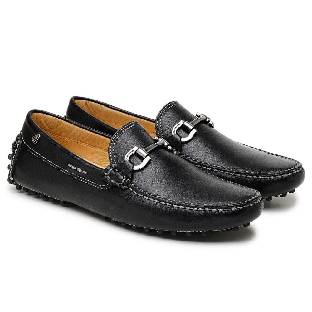 Mocassim Couro Jacometti Bridão Metal Solado Drive Elegante