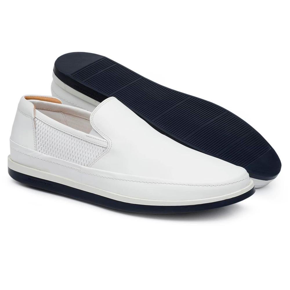 Sapatênis Jacometti Couro Masculino Elástico Casual Conforto Branco 2