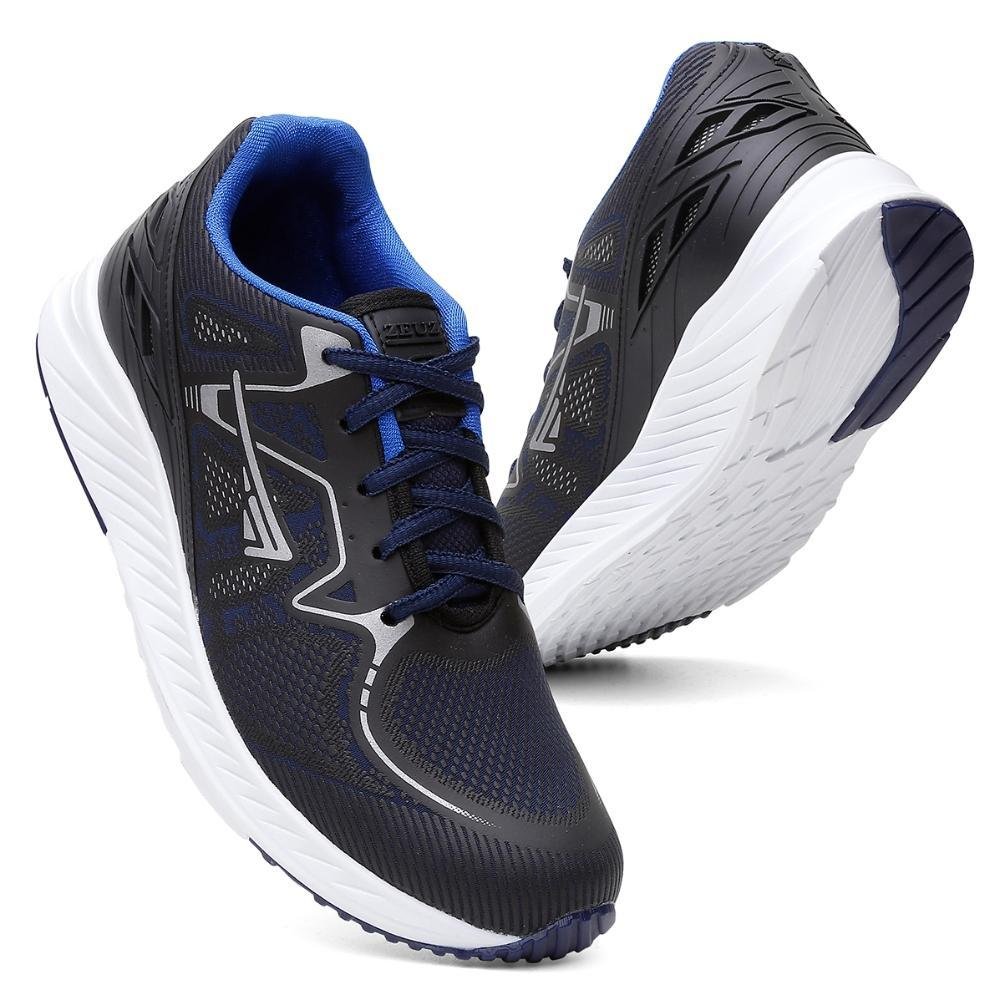 Tênis Masculino Esporte Corrida Cadarço Academia Confortável Azul 5