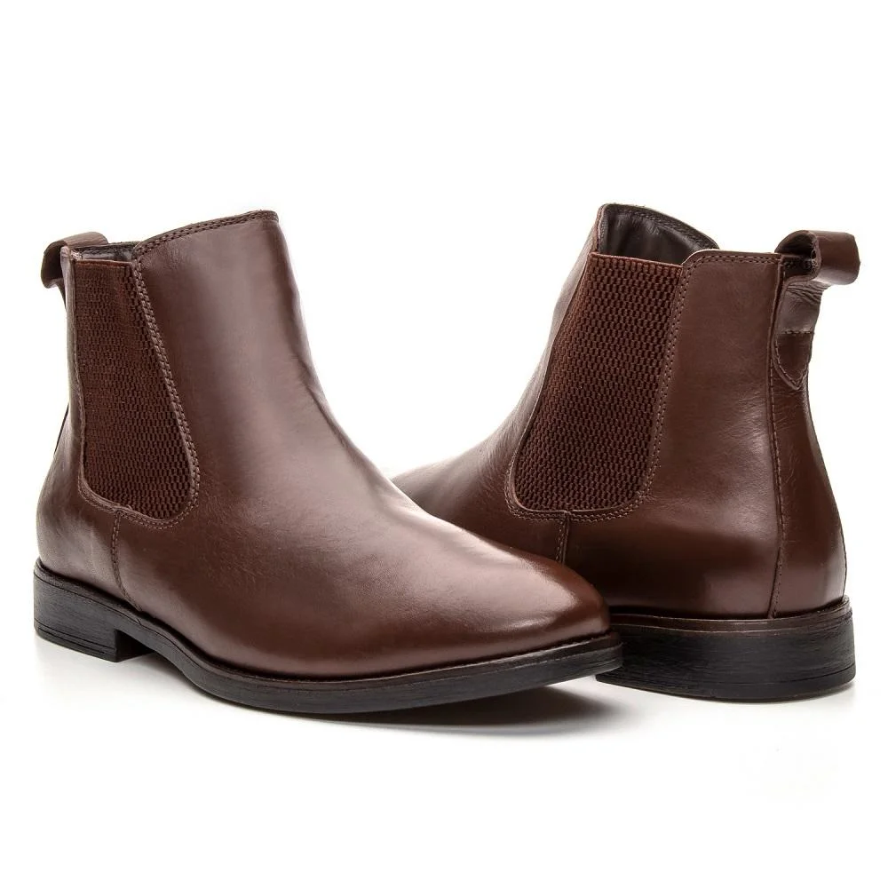 Bota Chelsea Feminina Couro Botina Casual Conforto Marrom 3