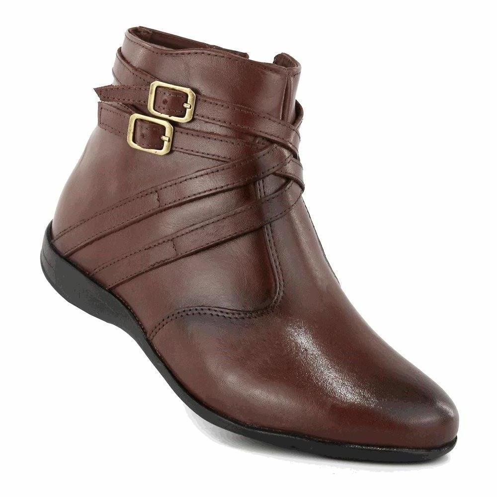 Bota Coturno Feminina Couro Cano Média Conforto Casual Marrom 2