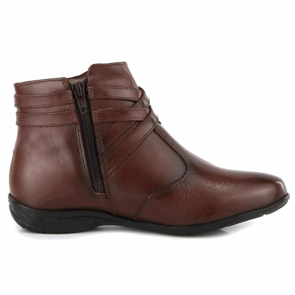 Bota Coturno Feminina Couro Cano Média Conforto Casual Marrom 3