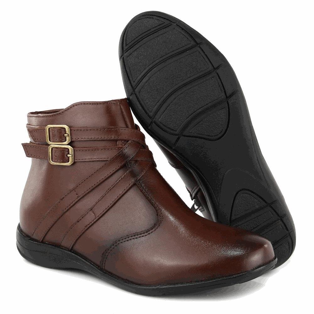 Bota Coturno Feminina Couro Cano Média Conforto Casual Marrom 4