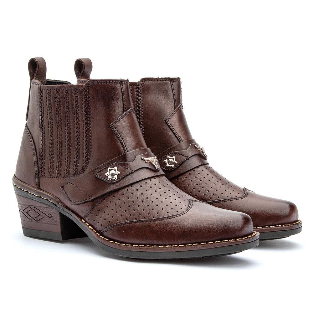 Bota Country Masculina Couro Conforto Casual Marrom 1