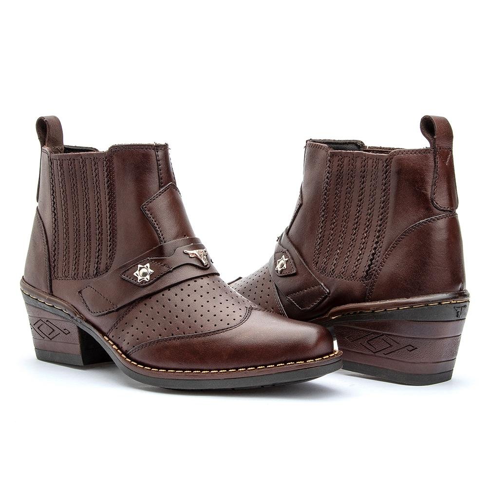 Bota Country Masculina Couro Conforto Casual Marrom 3