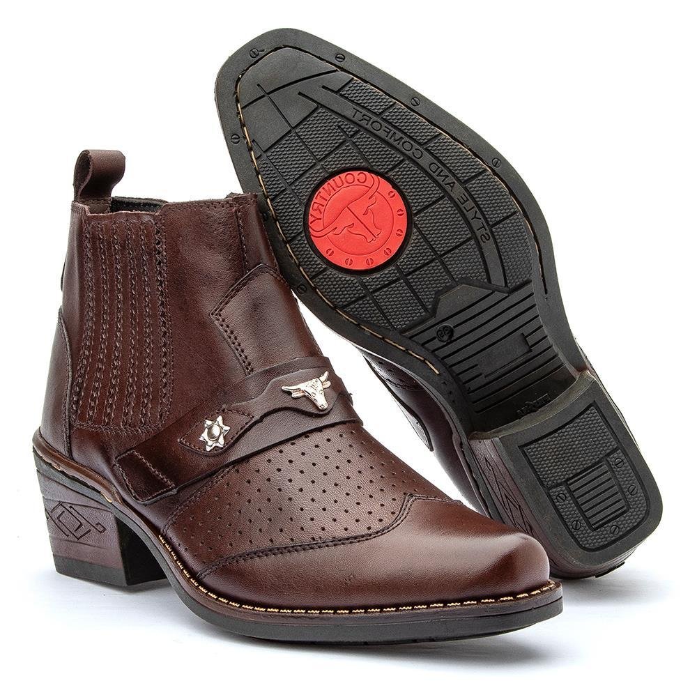 Bota Country Masculina Couro Conforto Casual Marrom 4