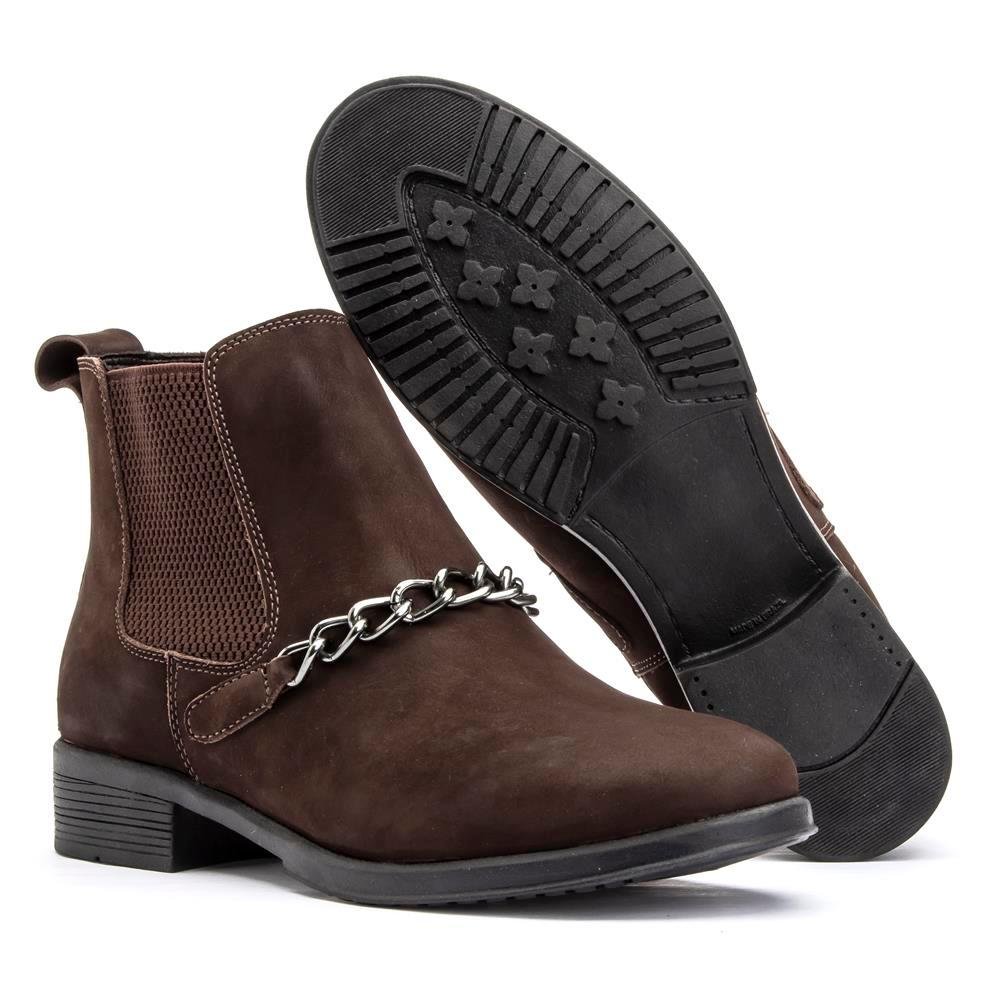 Bota Chelsea Feminina Couro Cano Curto Corrente Conforto Marrom 4