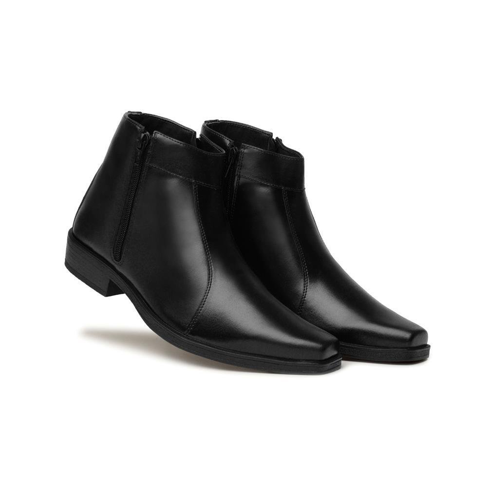 Bota Masculina Zíper Cano Baixo Confortável Leve Dia a Dia Preto 1
