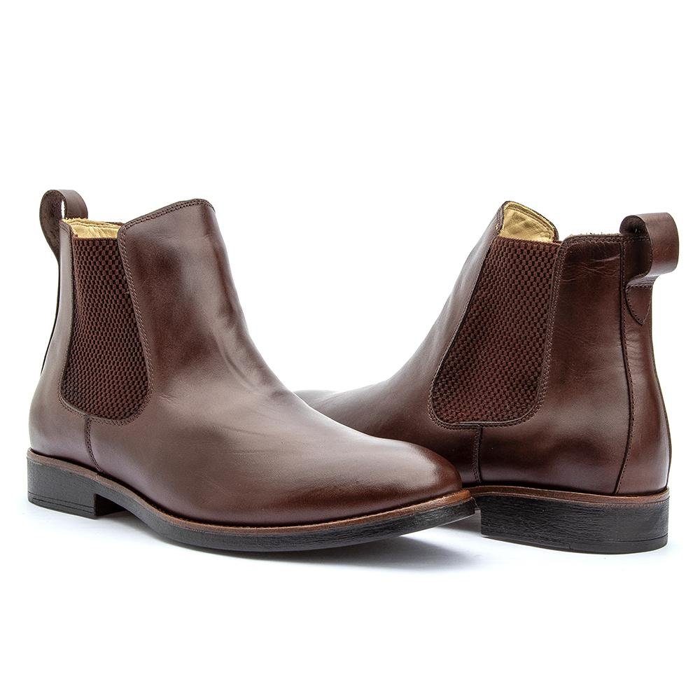 Bota Chelsea Masculina Couro Bico Redondo Conforto Casual Marrom 3