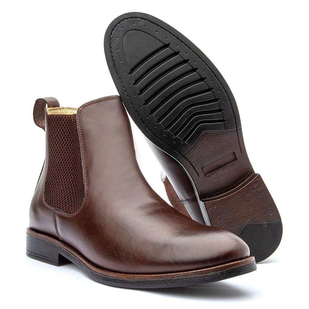 Bota Chelsea Masculina Couro Bico Redondo Conforto Casual Marrom 4