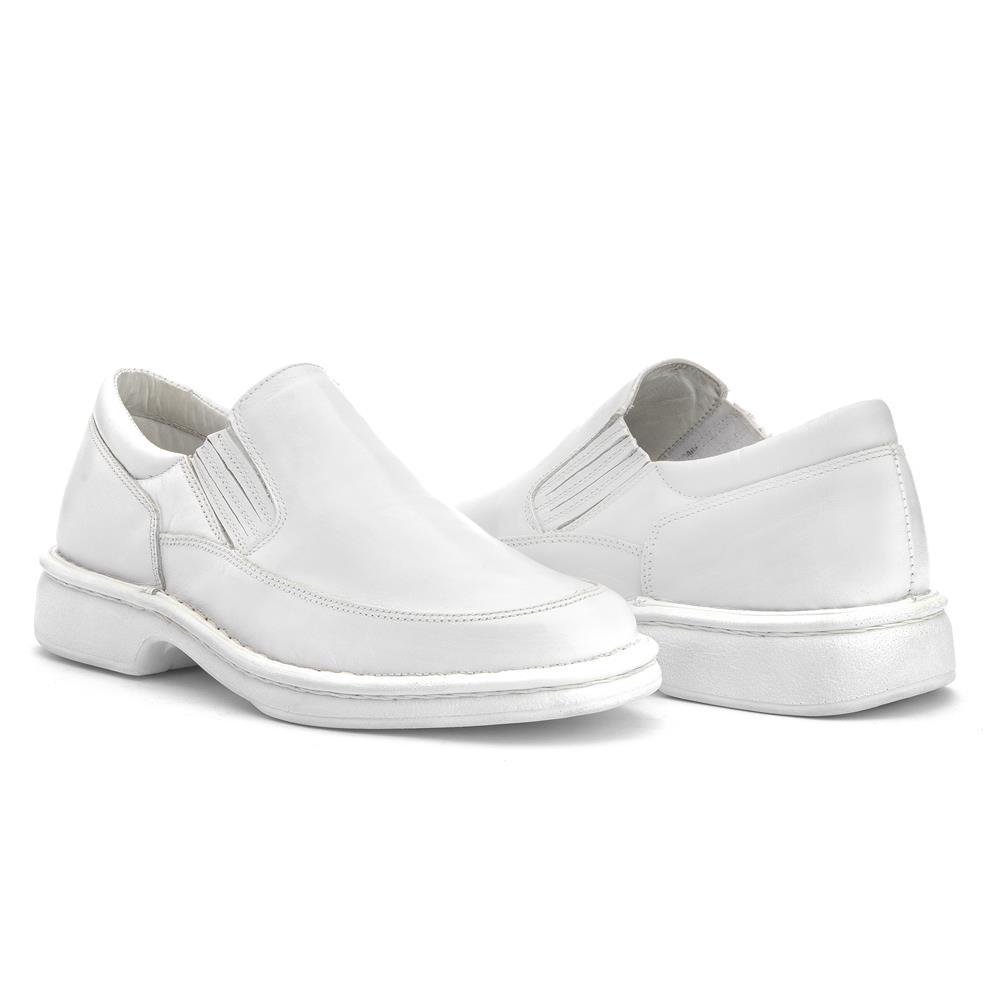 Sapato Social Masculino Couro Elástico Liso Casual Branco 3