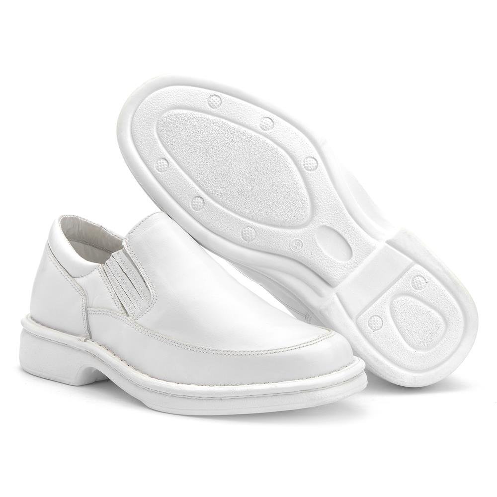 Sapato Social Masculino Couro Elástico Liso Casual Branco 4