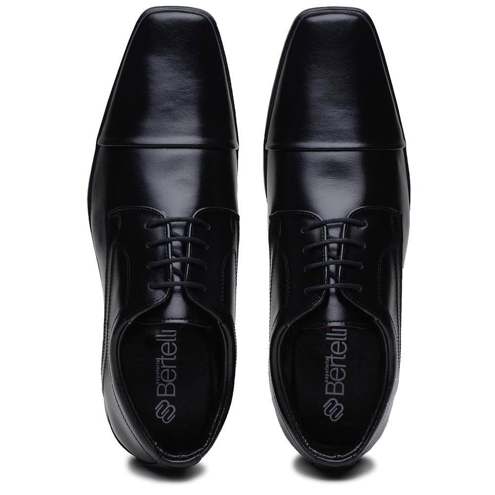 Sapato Social Masculino Cadarço Liso Confortável Dia a Dia Preto 3