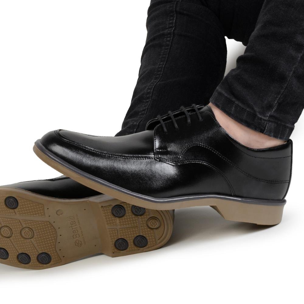 Sapato Social Masculino Cadarço Bico Redondo Confortável Preto 6