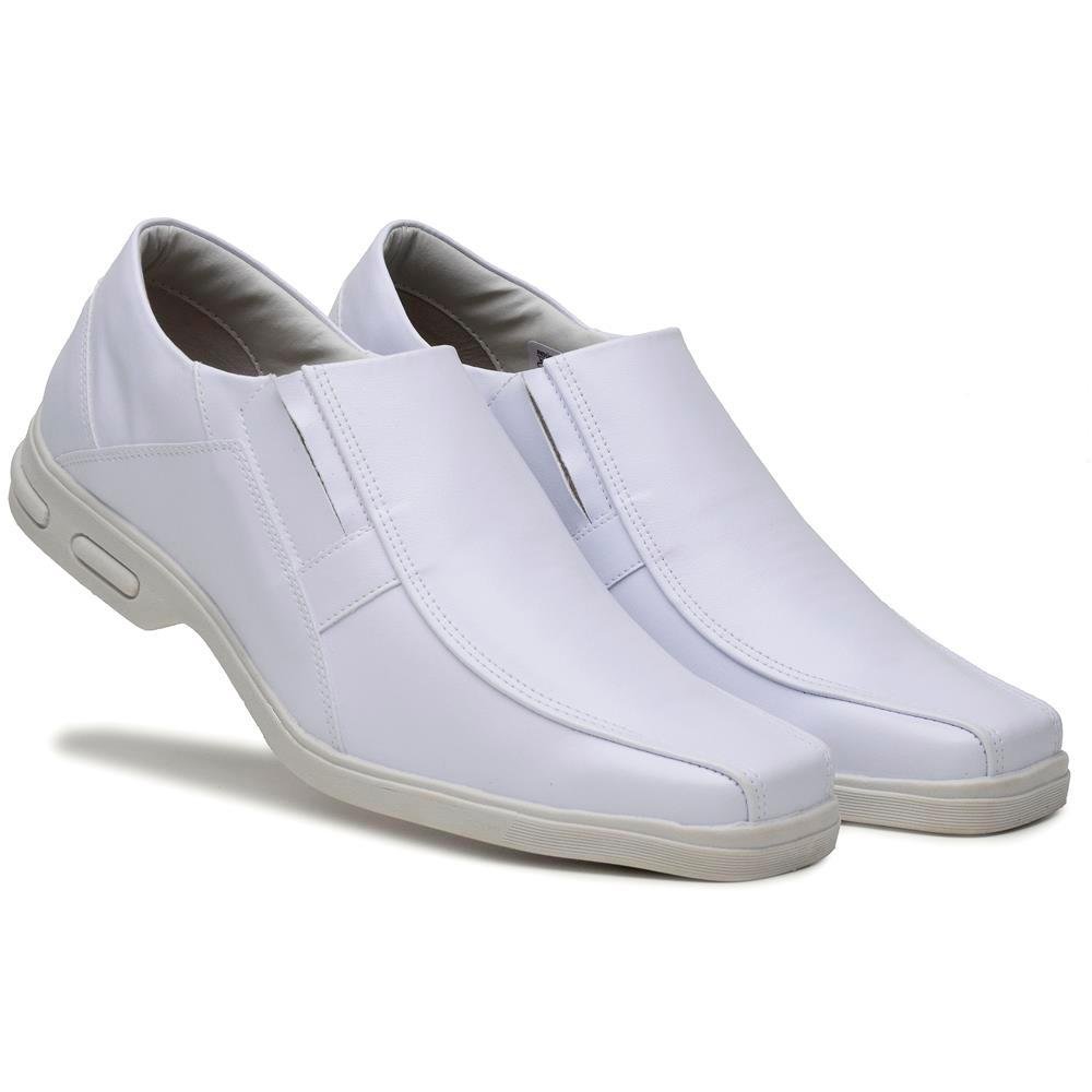 Sapato Social Masculino Elástico Bico Quadrado Confortável Branco 1
