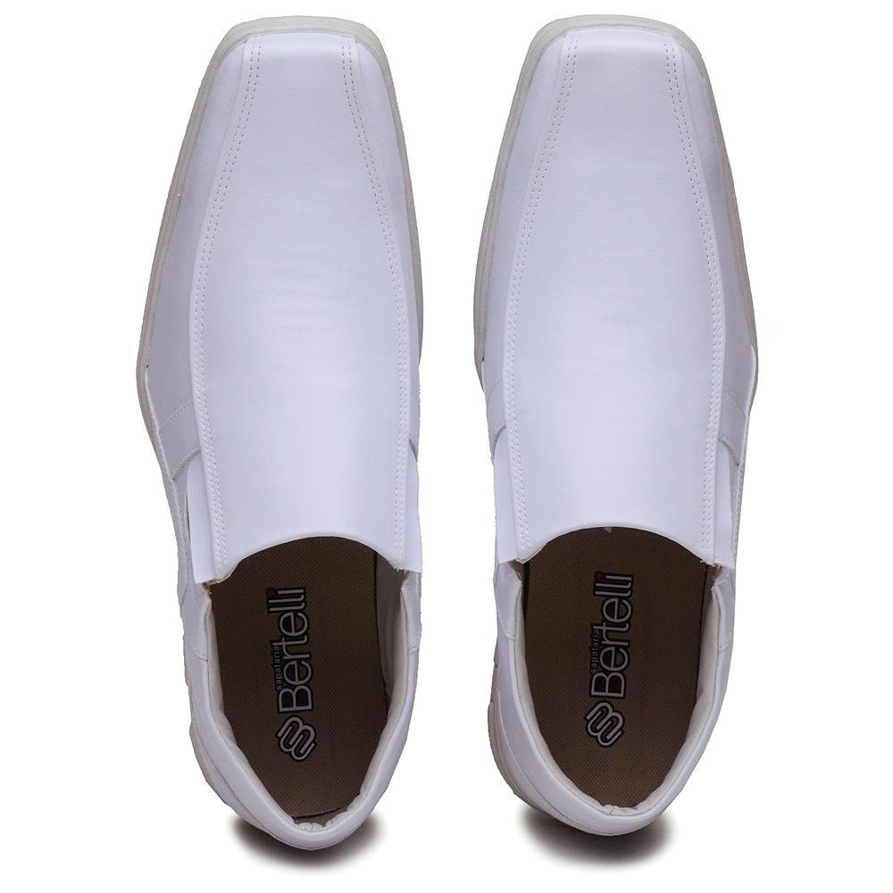 Sapato Social Masculino Elástico Bico Quadrado Confortável Branco 2