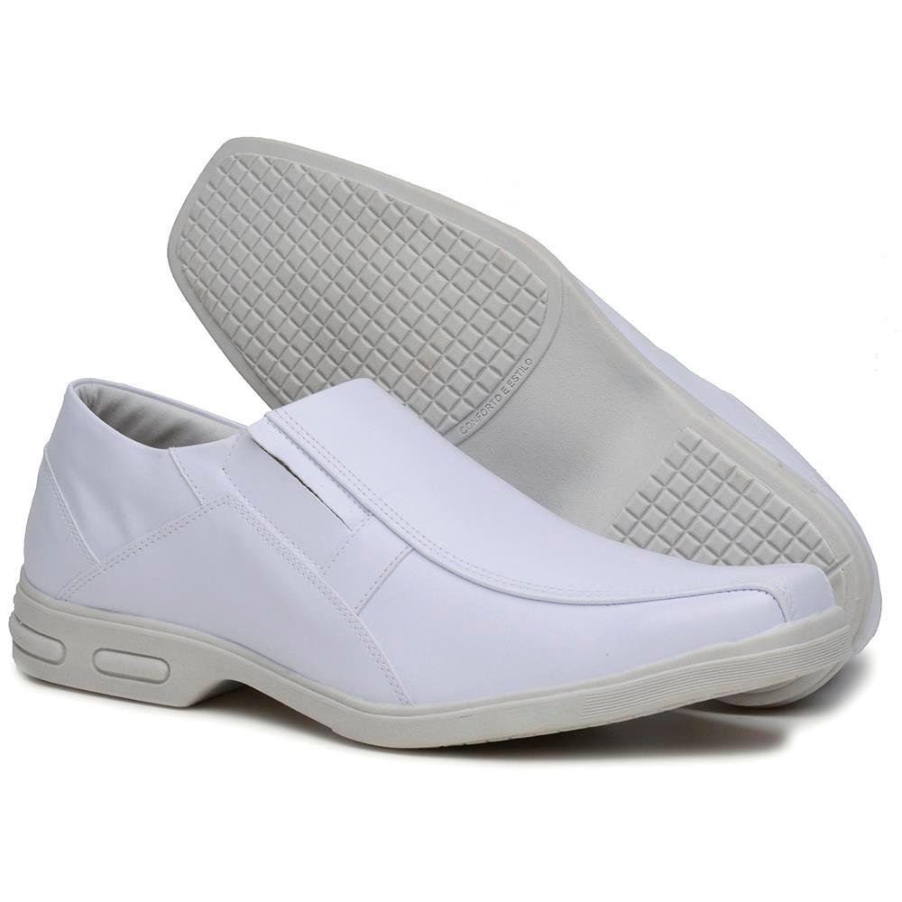 Sapato Social Masculino Elástico Bico Quadrado Confortável Branco 3
