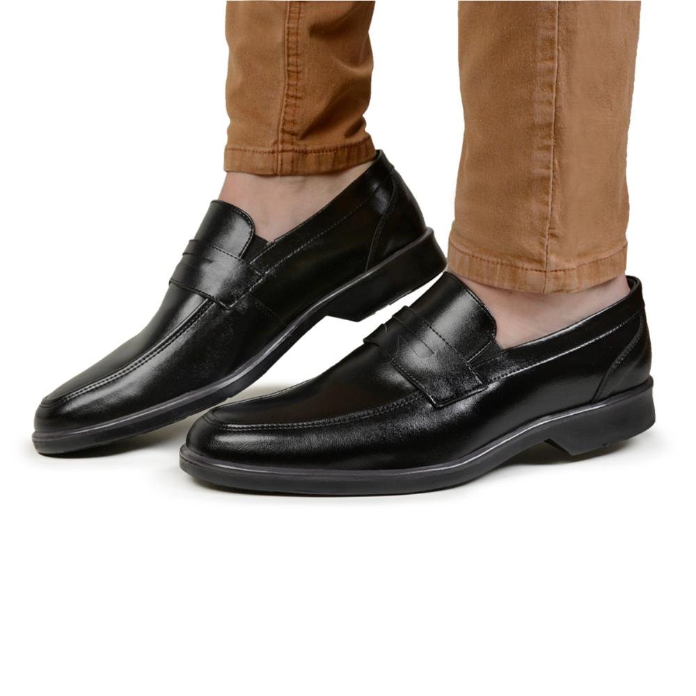 Sapato Social Masculino Elástico Bico Redondo Confortável Preto 5