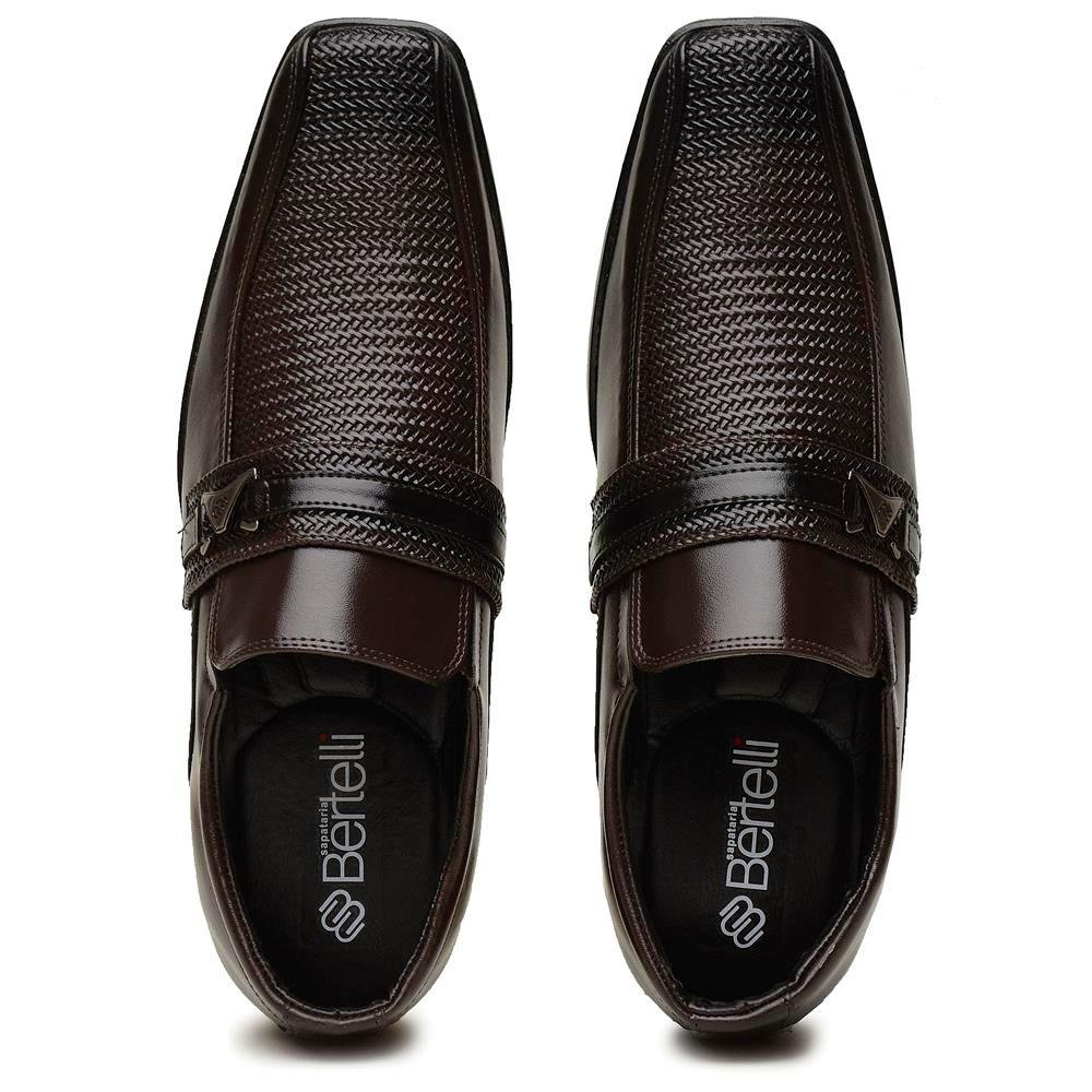 Sapato Social Masculino Textura Elástico Macio Confortável Marrom 3