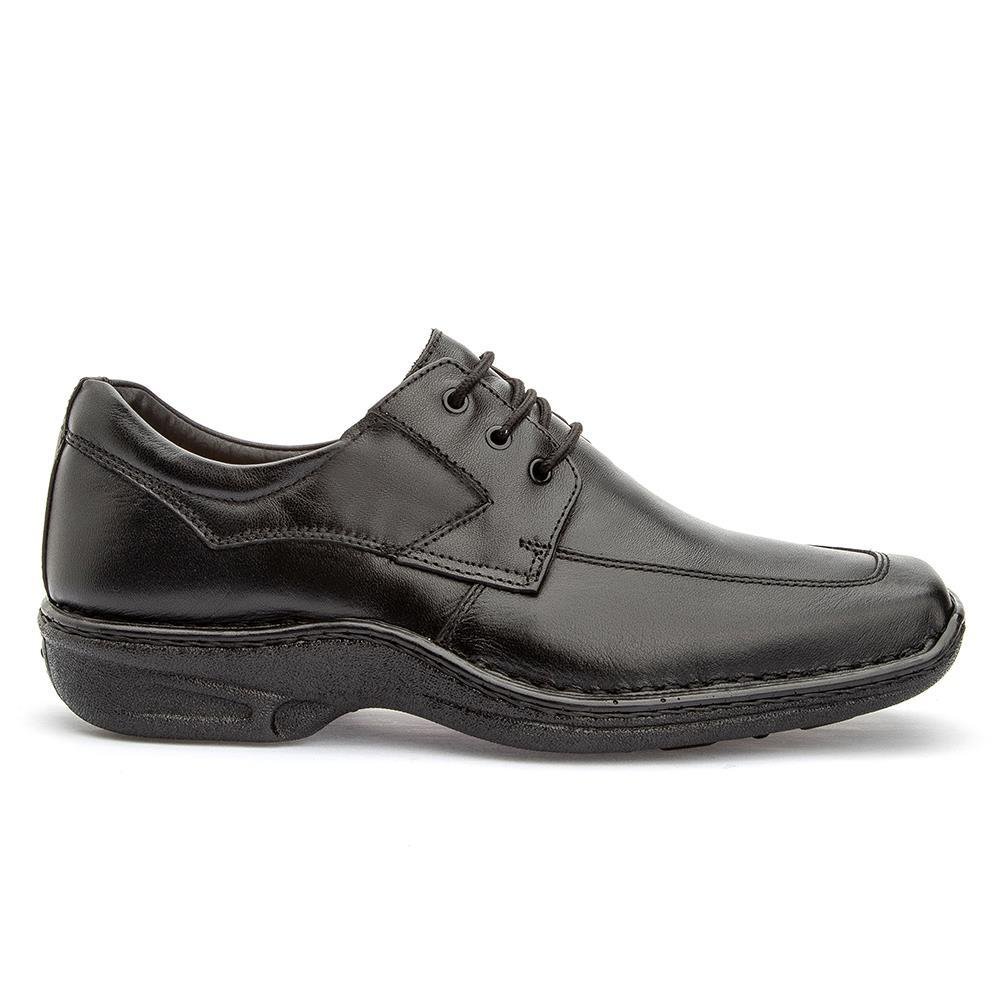 Sapato Masculino Couro Cadarço Liso Conforto Casual Preto 2
