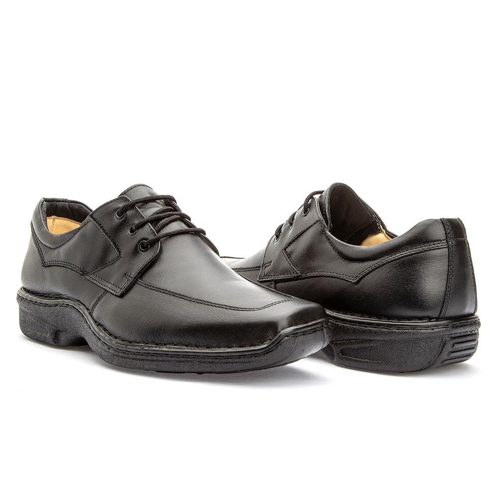 Sapato Masculino Couro Cadarço Liso Conforto Casual Preto 3