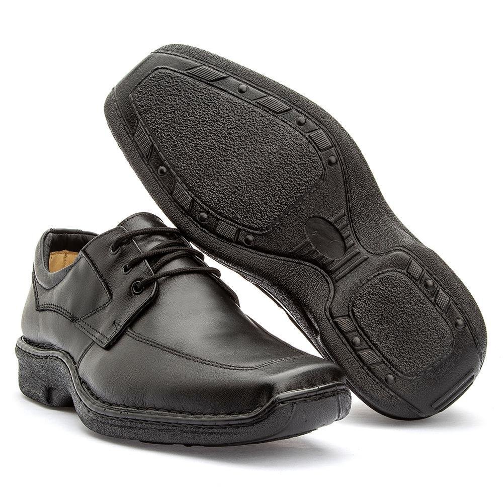 Sapato Masculino Couro Cadarço Liso Conforto Casual Preto 4