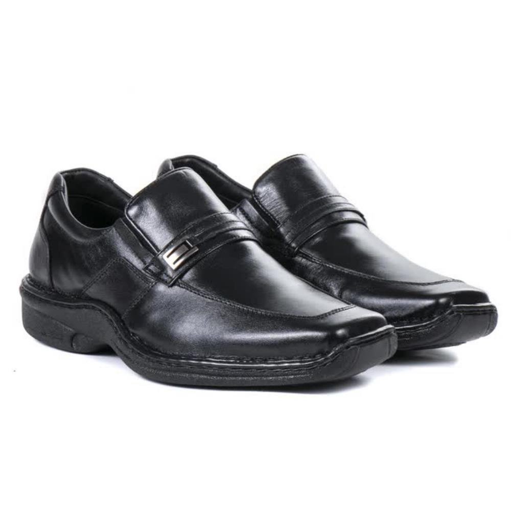 Sapato Social Masculino Elástico Ajustável Couro Conforto Preto 1