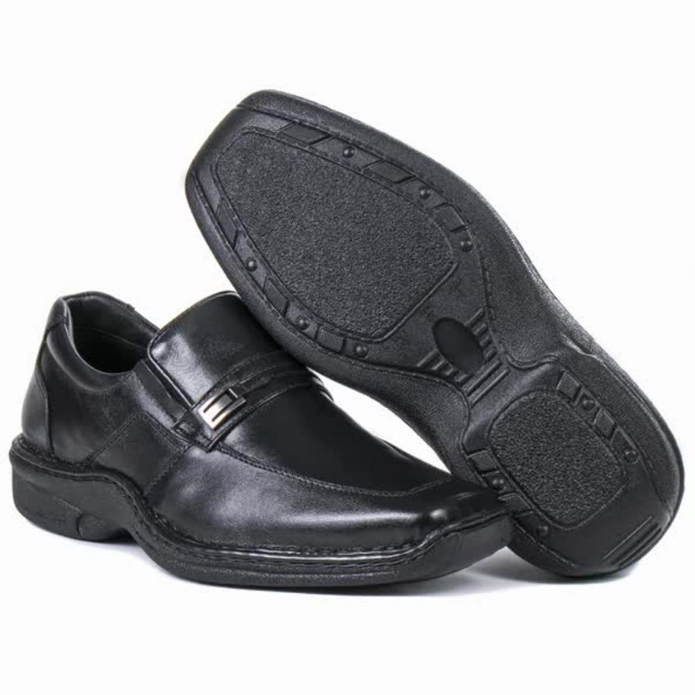 Sapato Social Masculino Elástico Ajustável Couro Conforto Preto 4