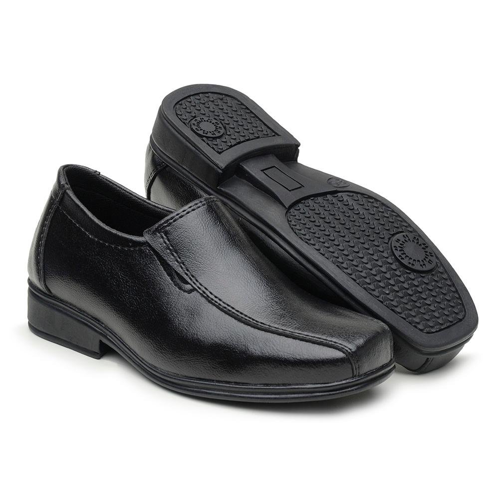 Sapato Social Infantil Menino Calce Fácil Bico Quadrado Preto 4