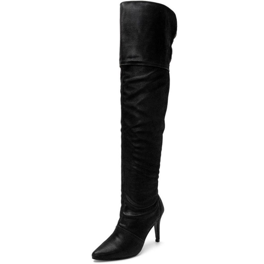 Bota Feminina Over the Knee Elástico Salto Alto Casual Moda Preto 2
