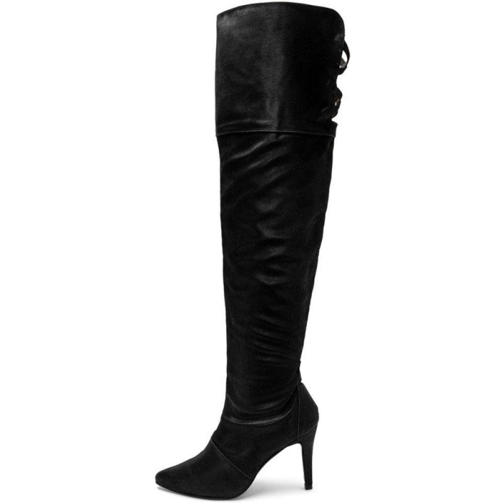 Bota Feminina Over the Knee Elástico Salto Alto Casual Moda Preto 3