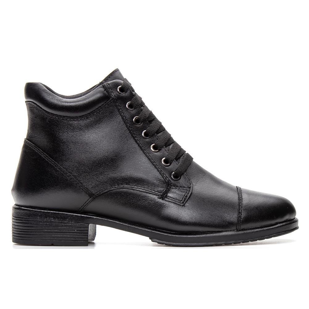 Bota Coturno Feminina Couro Cadarço Lisa Casual Moderna Preto 2