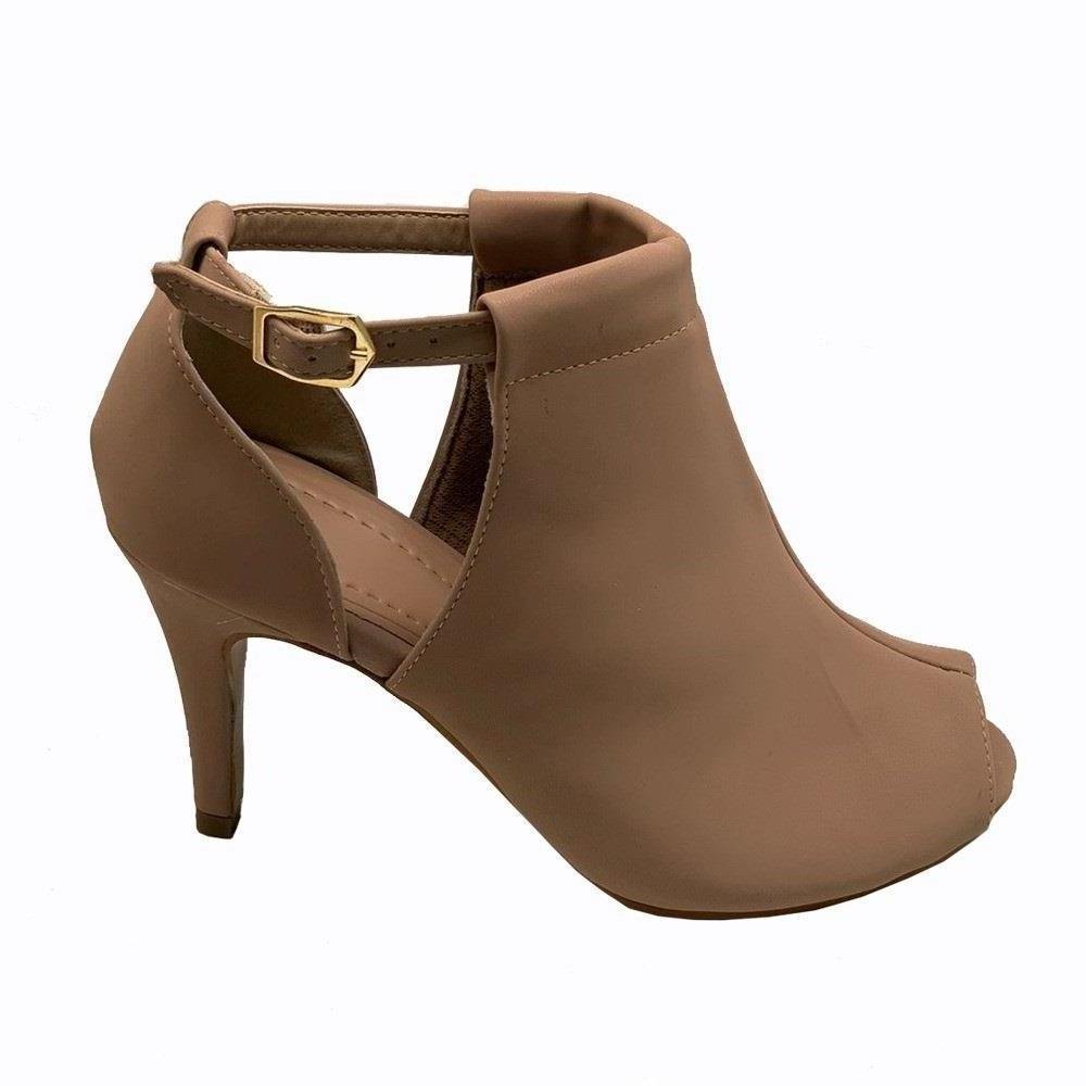 Sandália Feminina Ankle Boot Salto Alto Conforto Versátil Bege 2