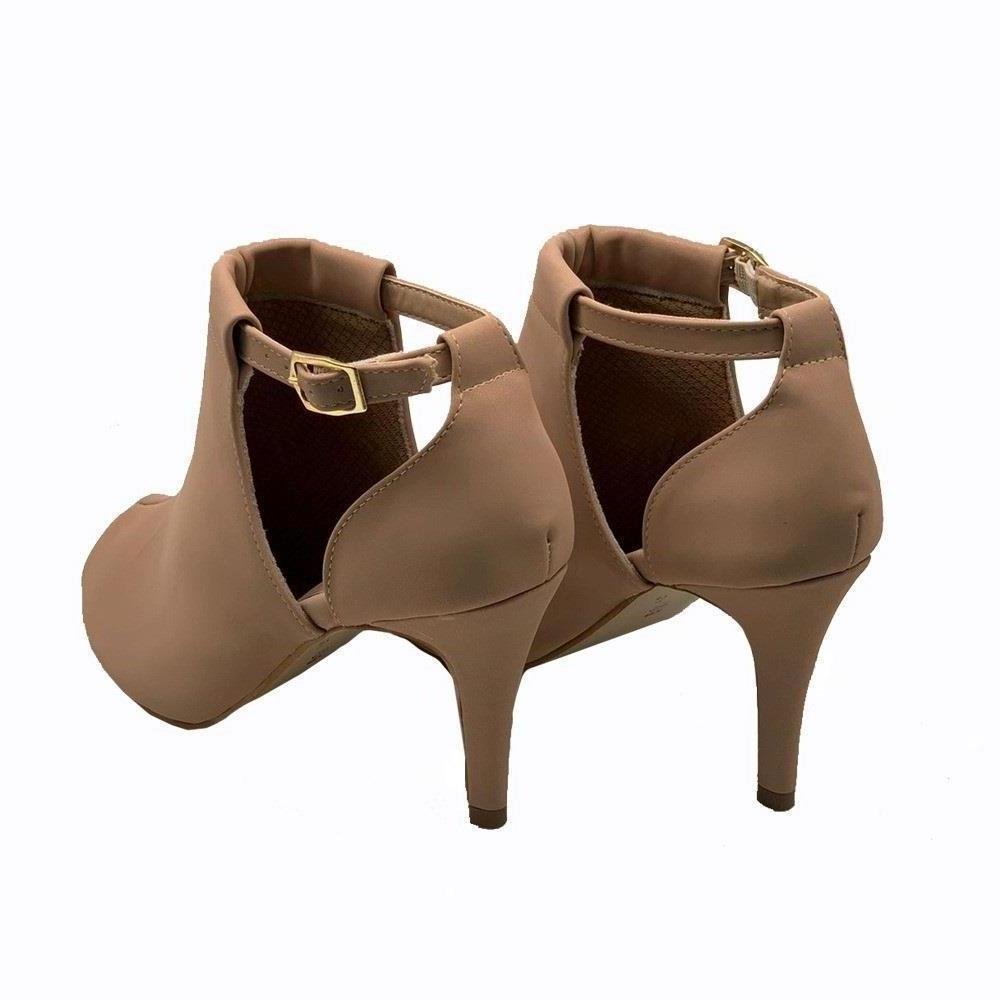 Sandália Feminina Ankle Boot Salto Alto Conforto Versátil Bege 3