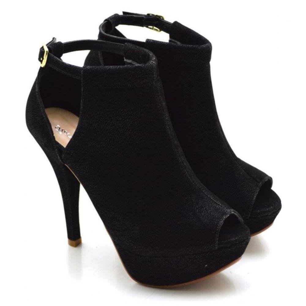 Sandália Feminina Ankle Boot Salto Fino Alto Conforto Preto 1