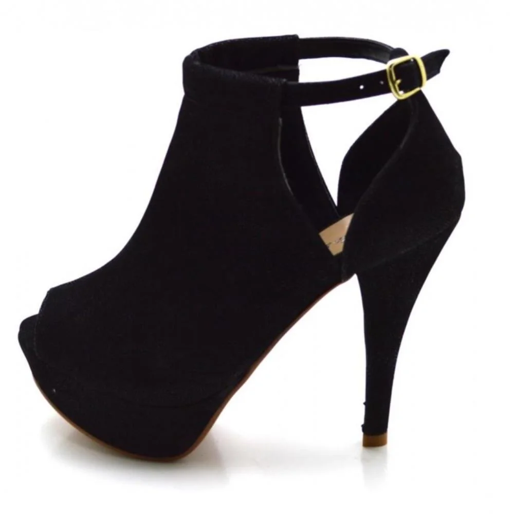 Sandália Feminina Ankle Boot Salto Fino Alto Conforto Preto 3