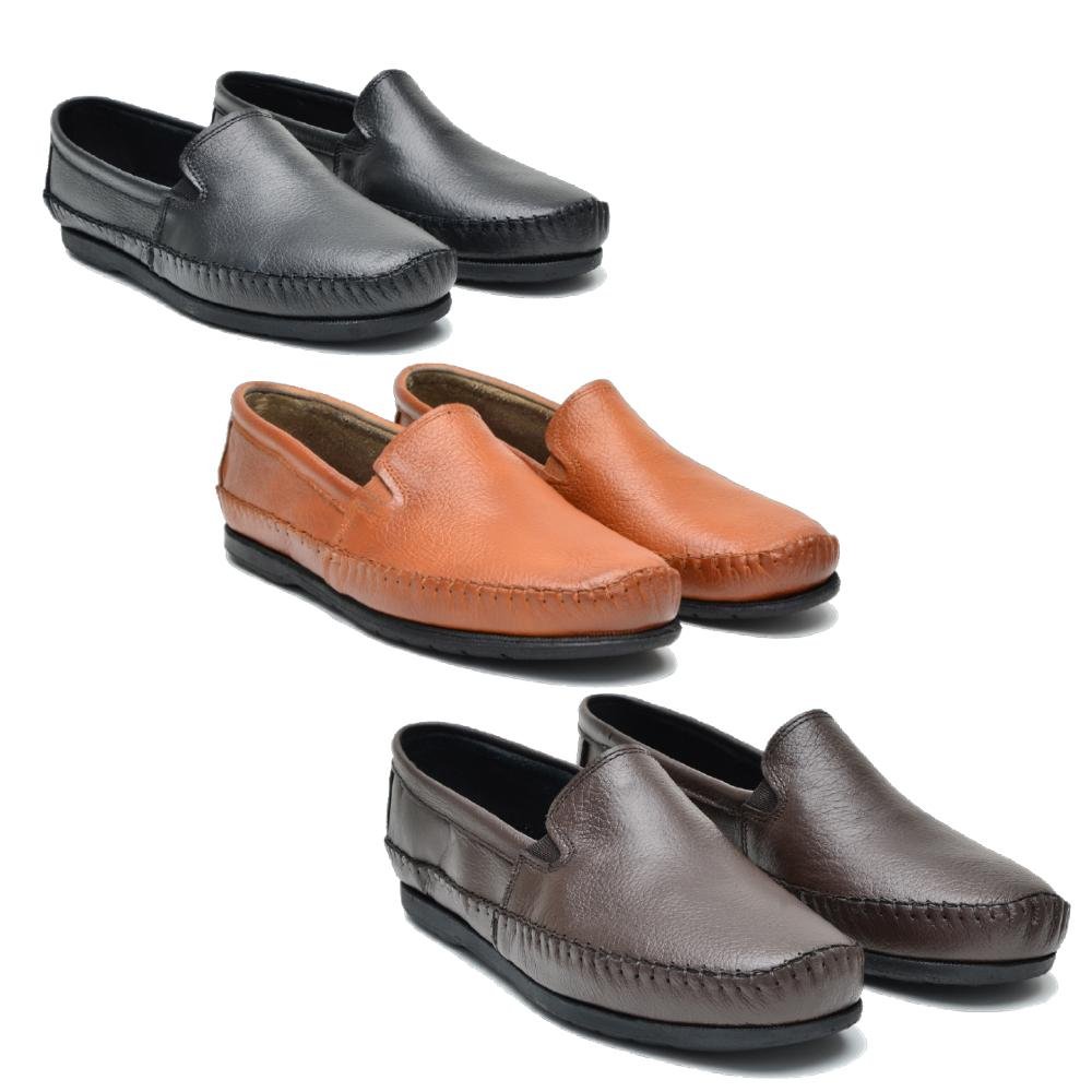 Kit 3 Pares Mocassim Masculino Couro Moderno Dia a Dia Marrom 1