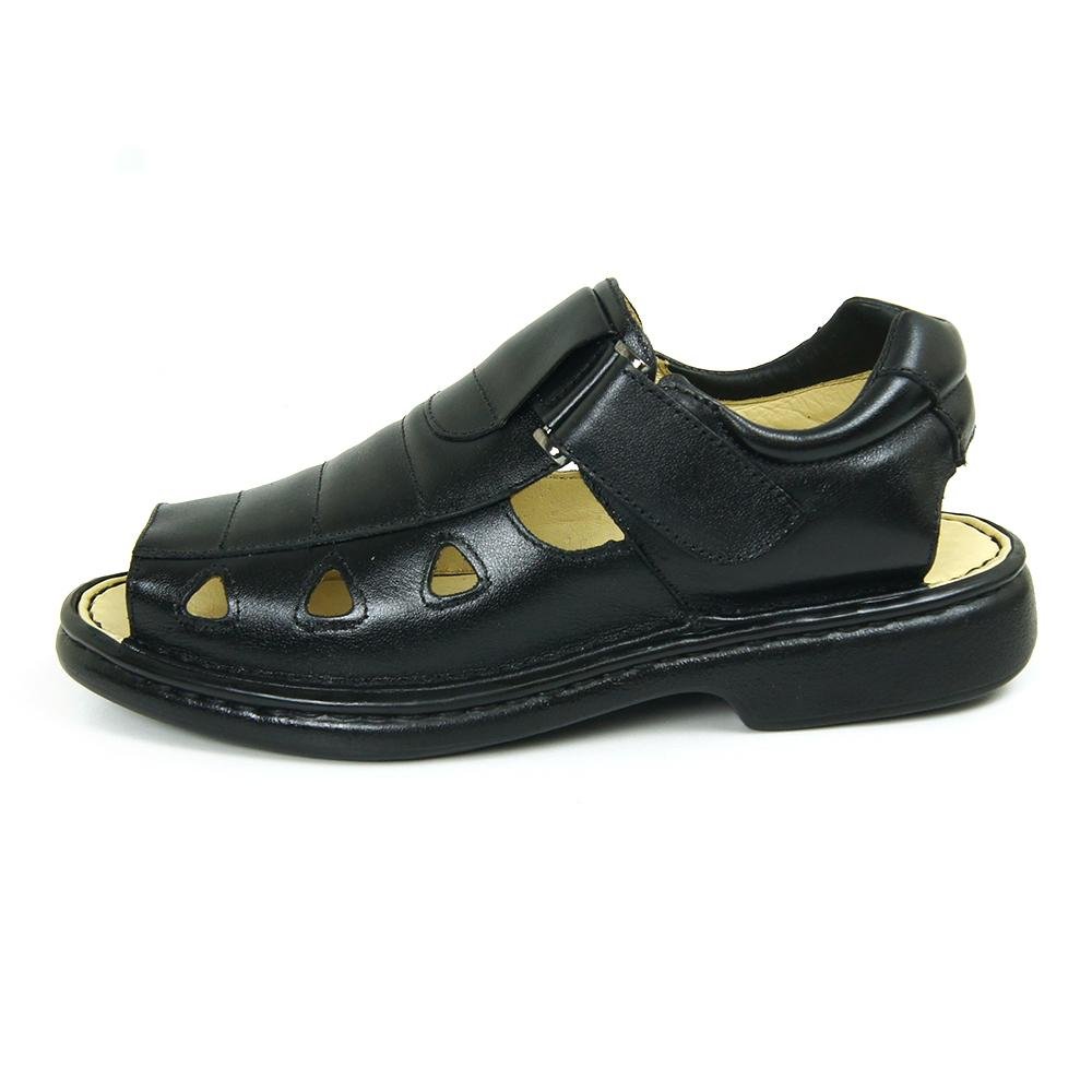 Sandália Couro Masculino Lisa Casual Conforto Preto 2