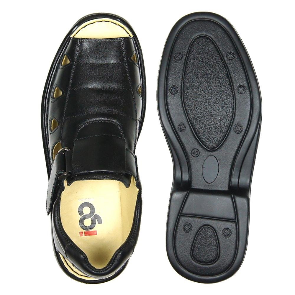 Sandália Couro Masculino Lisa Casual Conforto Preto 4