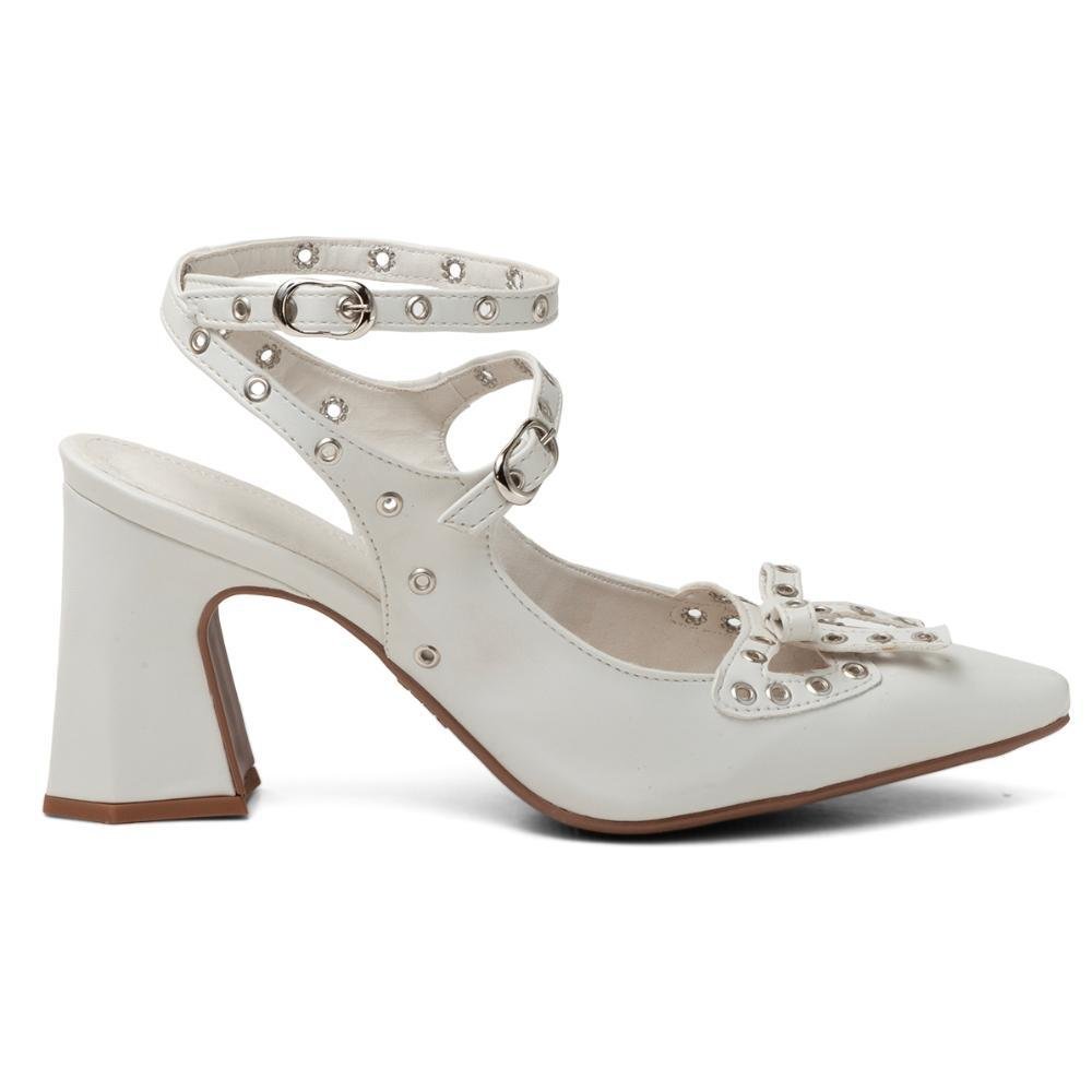 Scarpin Feminino Salto Grosso Médio Bico Fino Fivela 3